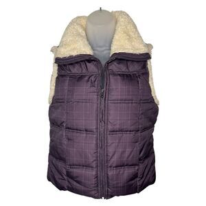 Big Chill Puffer Vest Plaid Sherpa Faux Fur Trim Jacket